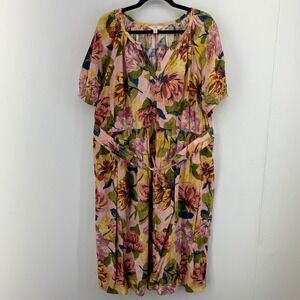 Terra & Sky Pink Floral Midi Dress Womens 1X Colorful Feminine Trad Cottage